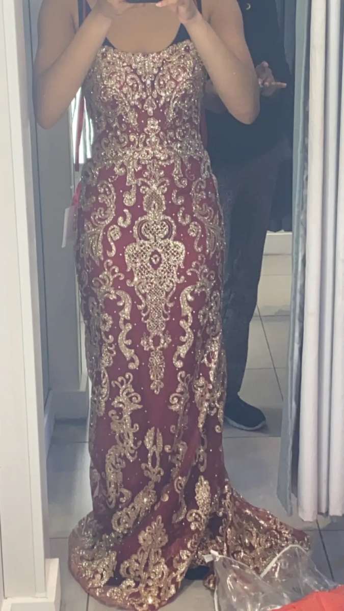 burgundy and gold gorgeous gown