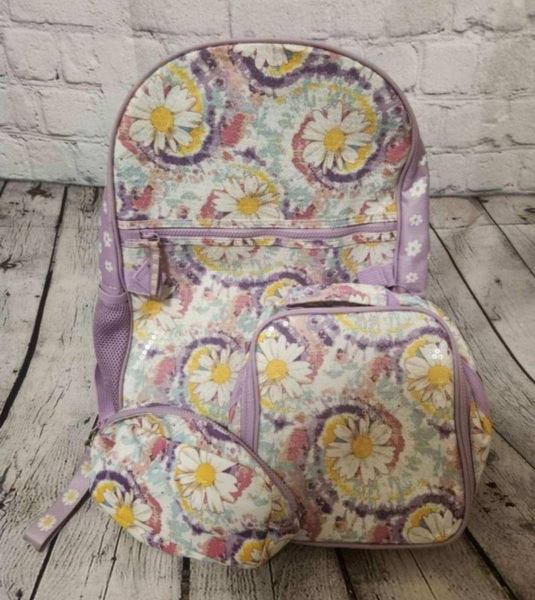 Girls Wonder Nation Purple and Flowers Backpack Set