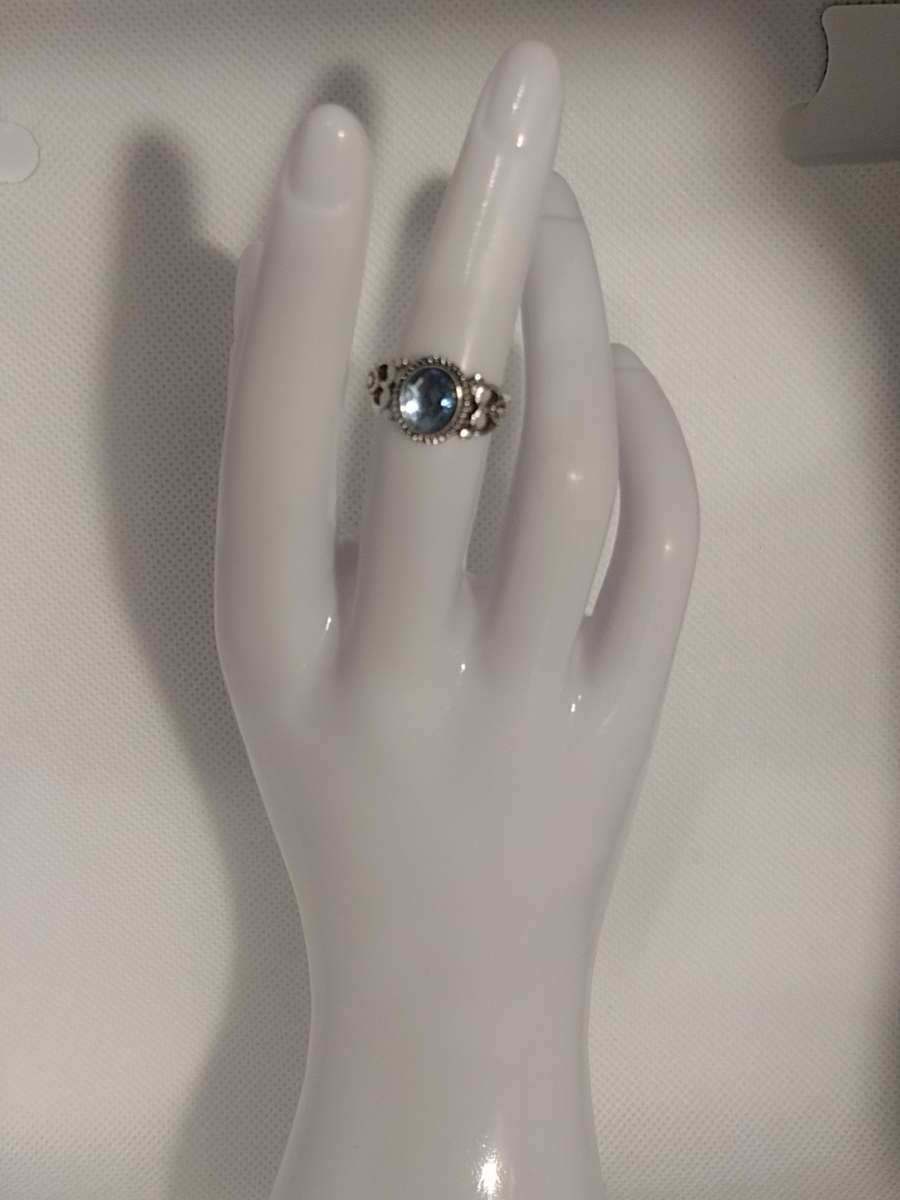 Blue Mirror Style Silver Ring
