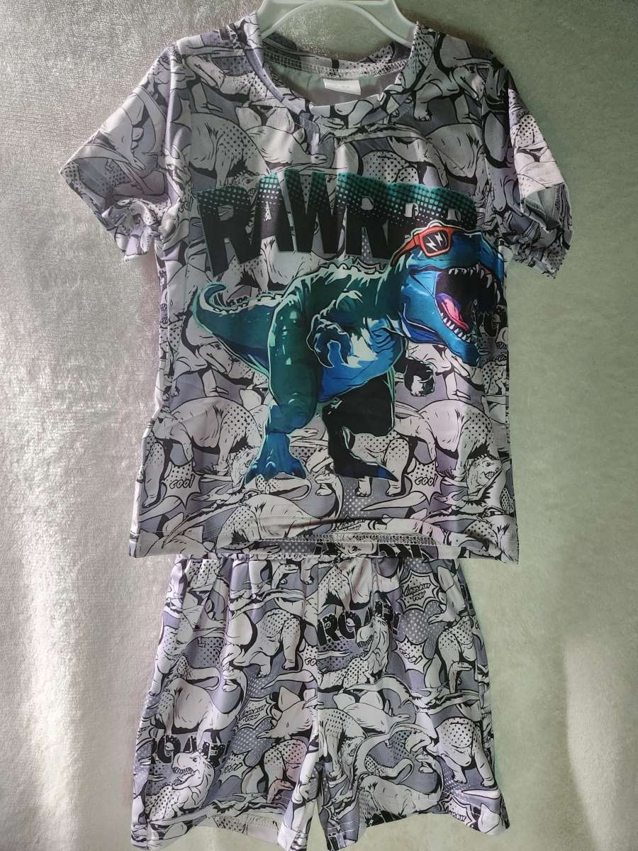 1 to 2 Years Boys Gray Dinosaur Outfit