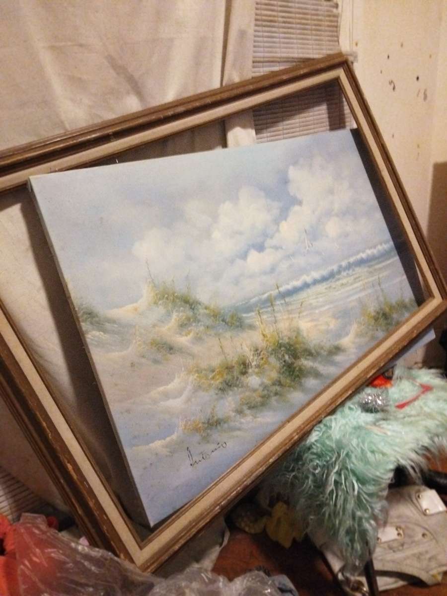 oriangle painting of beach signed