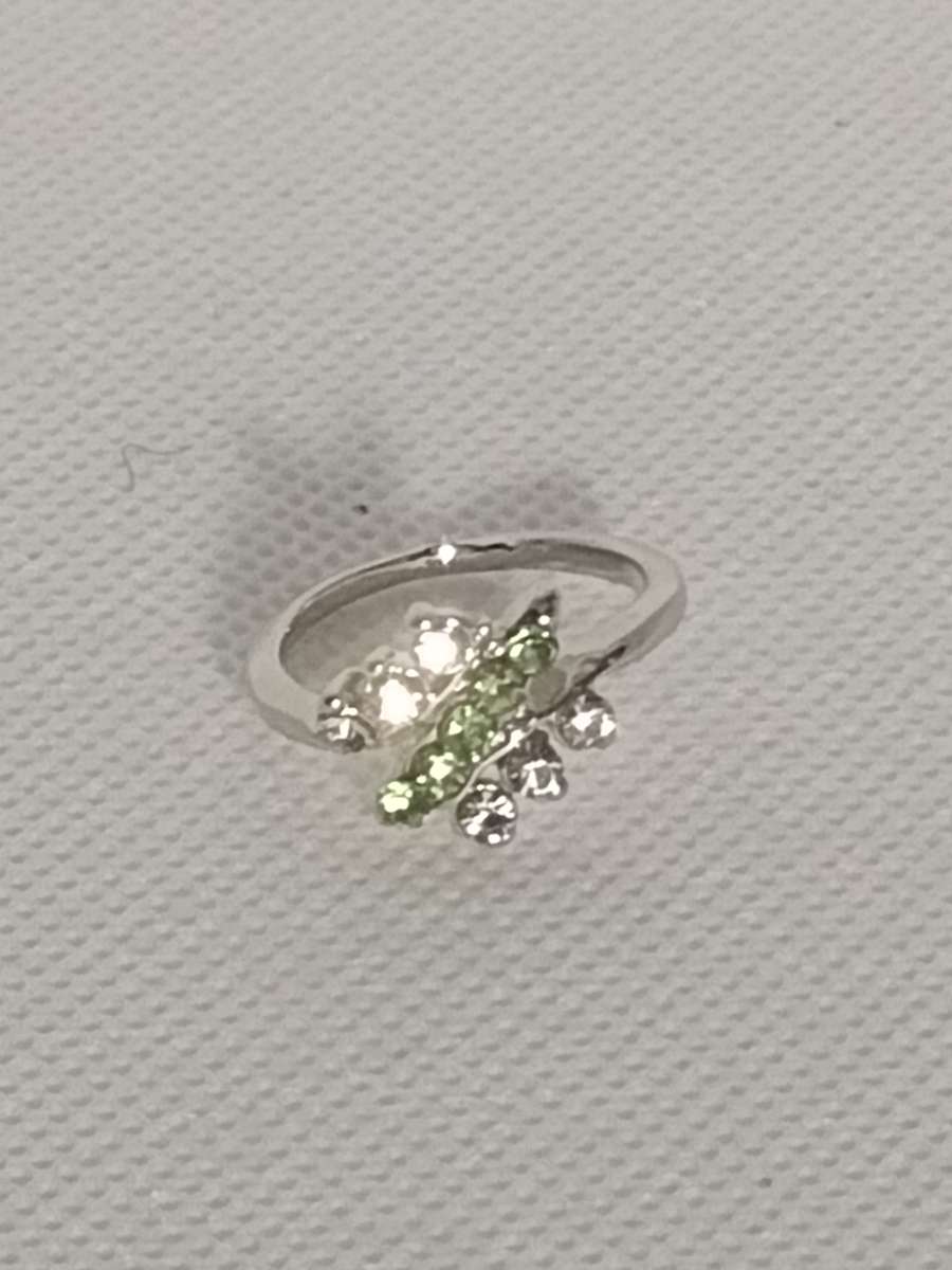 Green Dragonfly Silvery Ring