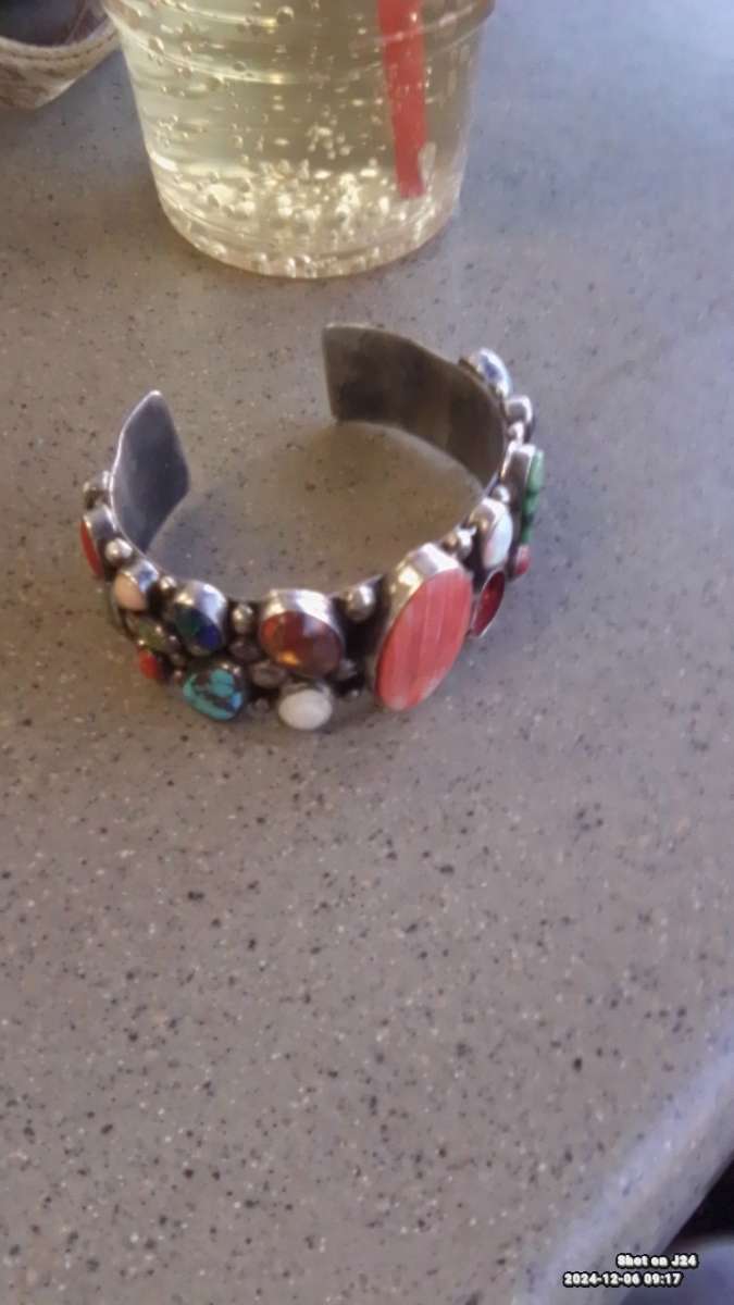 Navajo Sterling silver cuff turquoise jade a opal