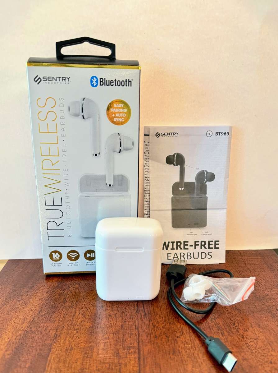 BRAND NEW Sentry Bluetooth Earbuds and Charging Cable