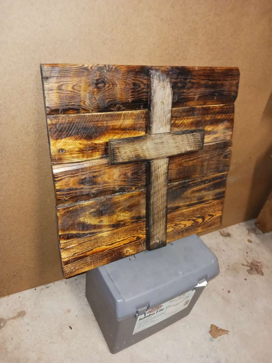 Handmade rustic Wooden plaque with cross I built