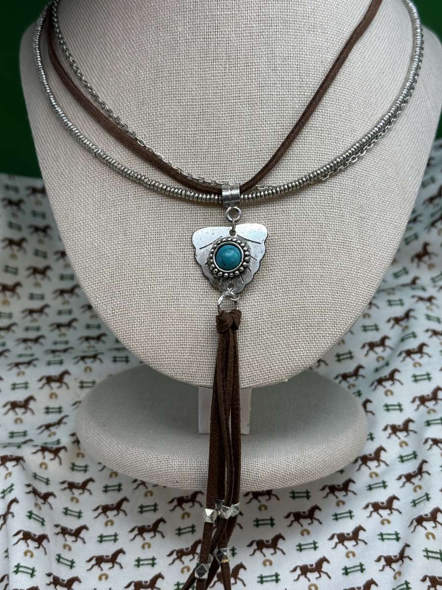 3003PTSO Myra Bag Feather Shield Stacked Necklace Leather  M