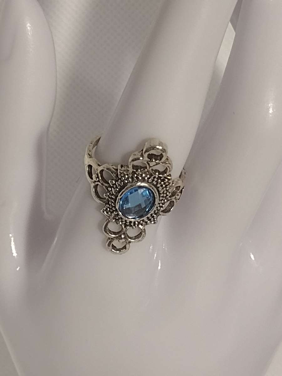 Blue Bohemian Style Silver Ring