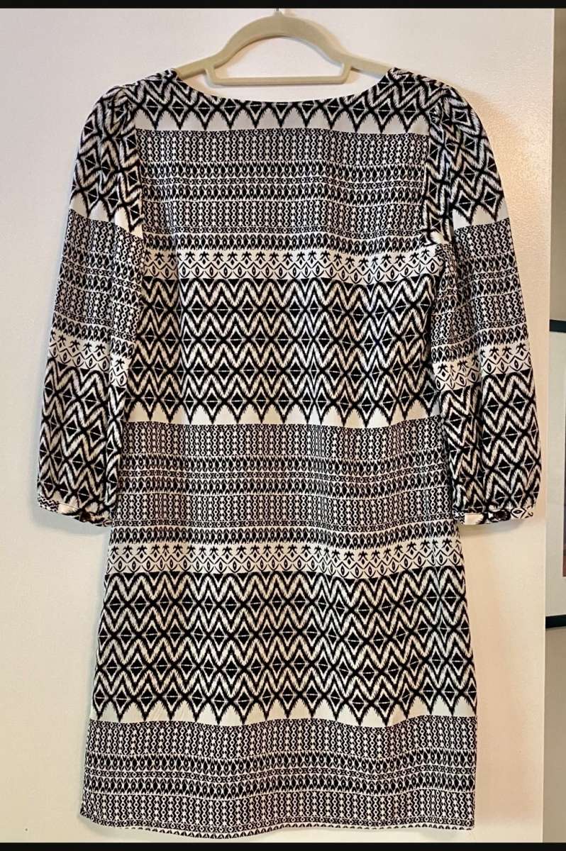 Ikat Print Black and White Shift Dress
