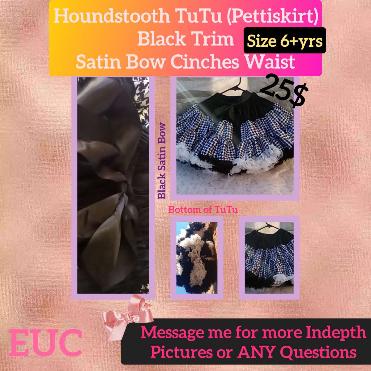 6yrs Houndstooth TuTu Pettiskirt EUC Button Cinchers