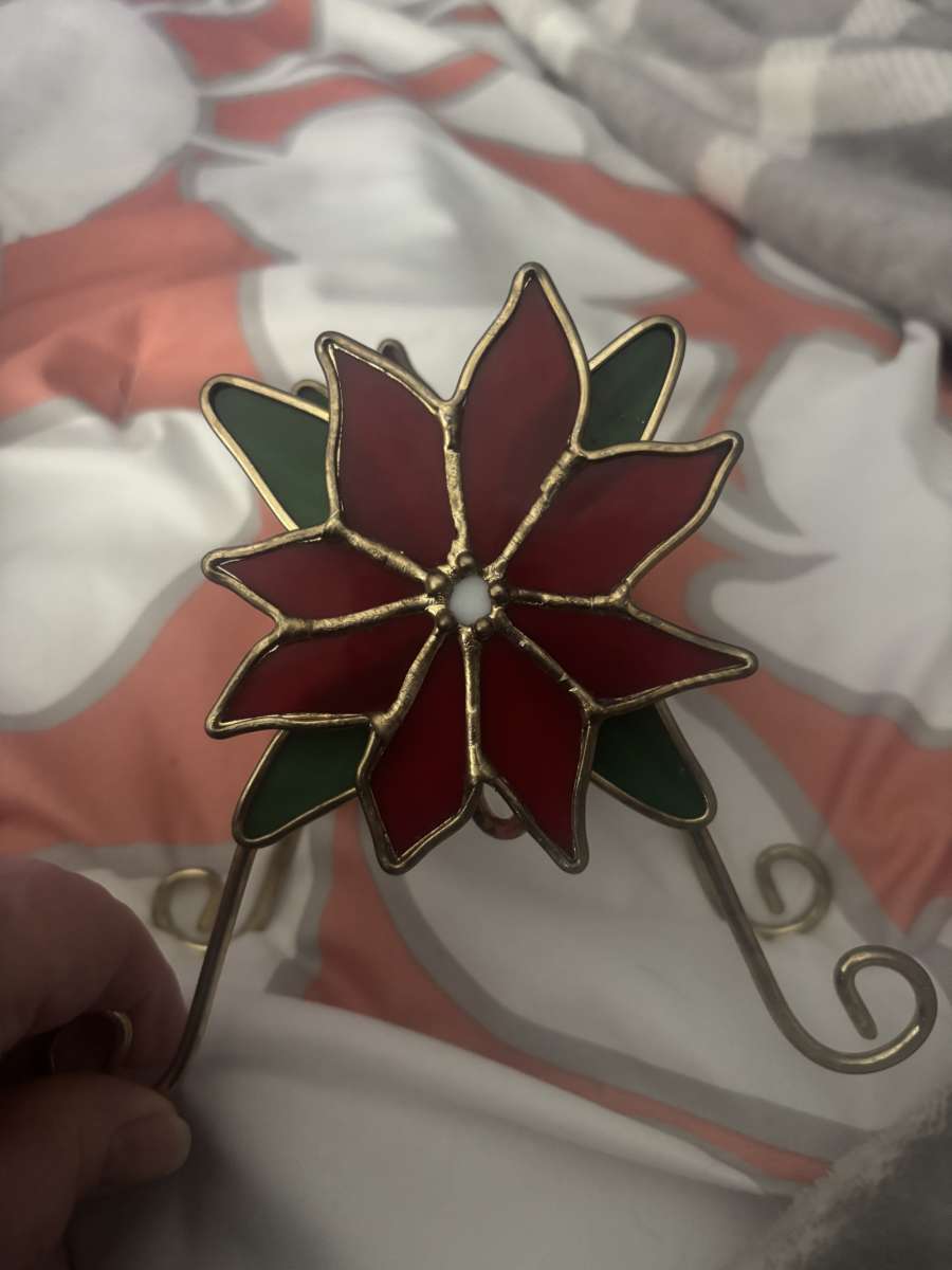 poinsettia glass and brass candle holder