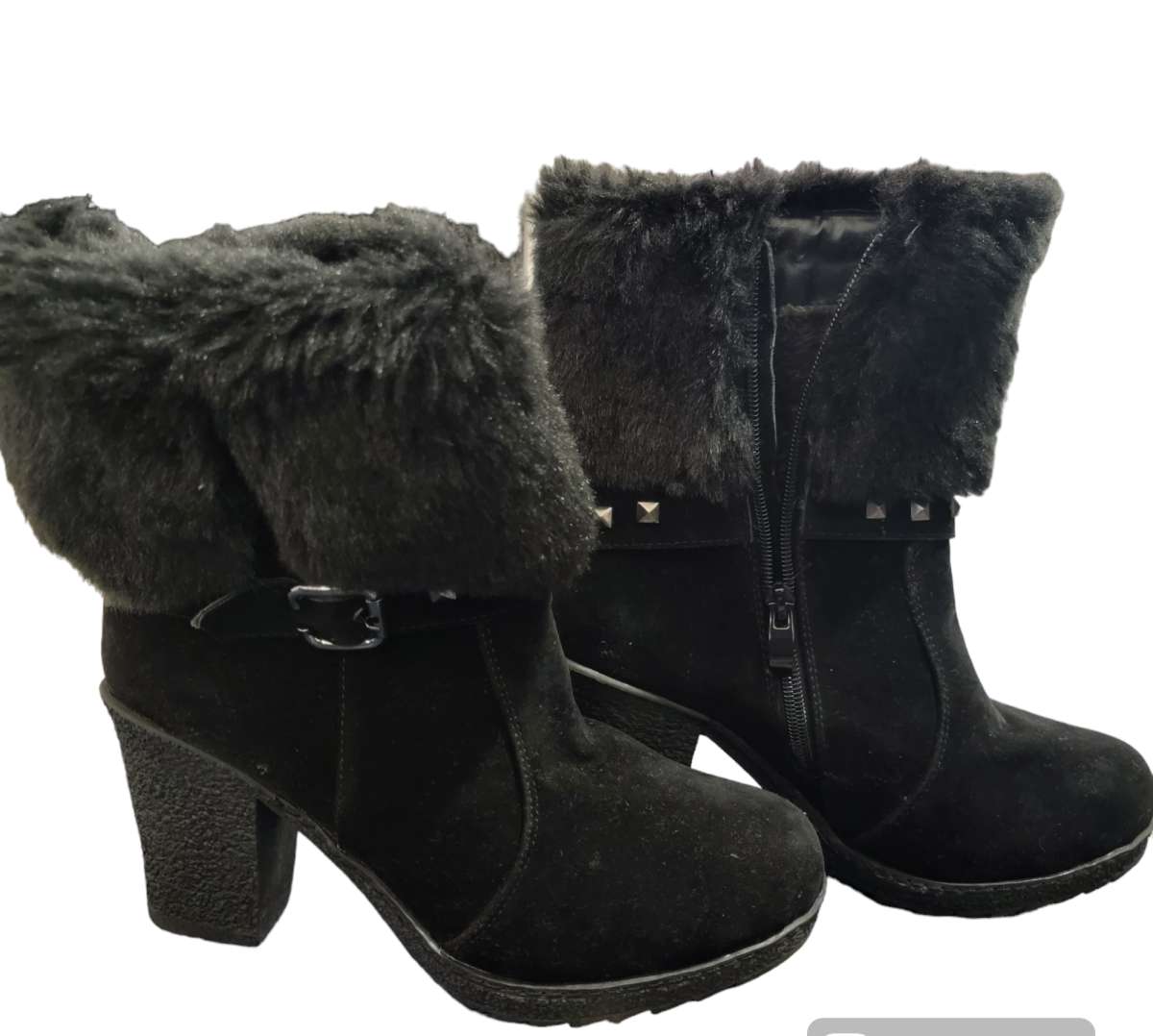 Black Faux Fur Ankle length Boots Size 41