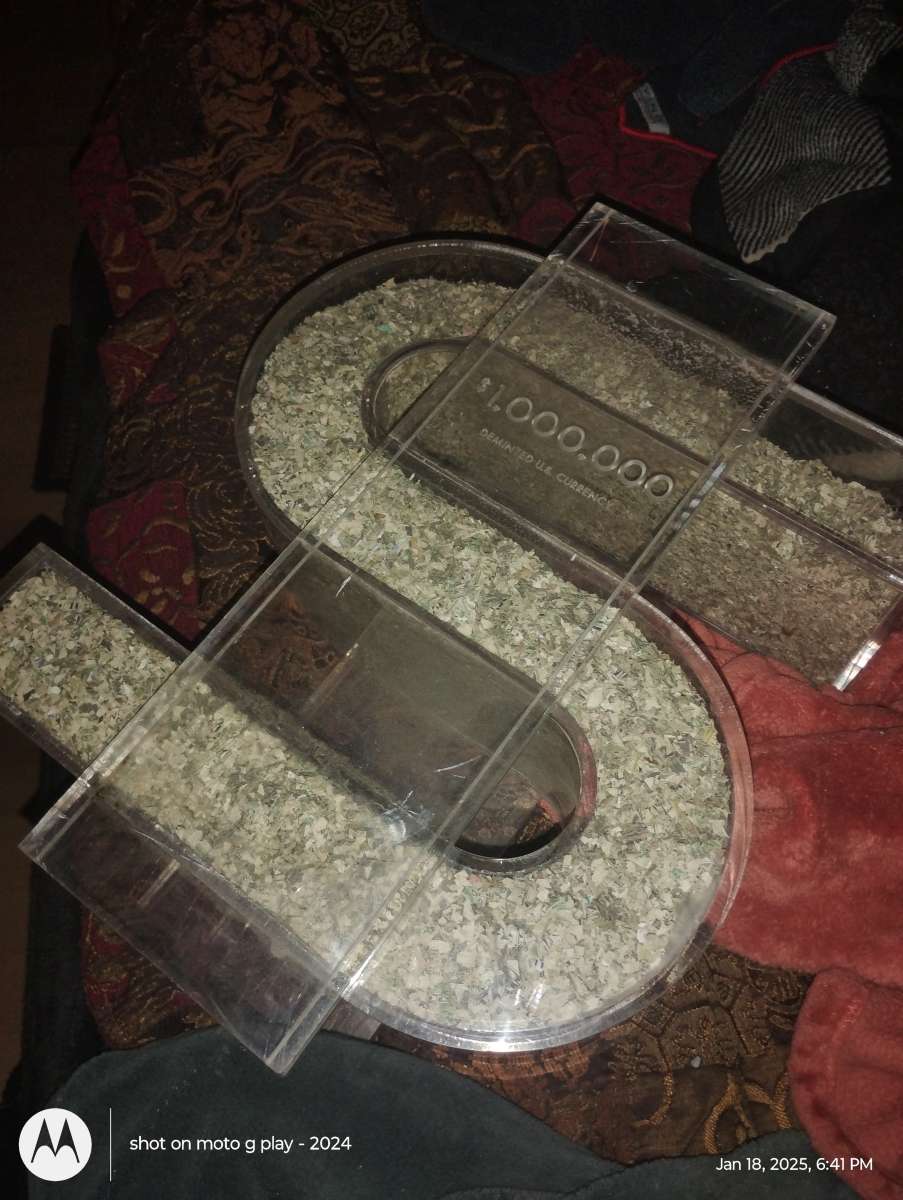 1 million dollars in a plastic money symbol container