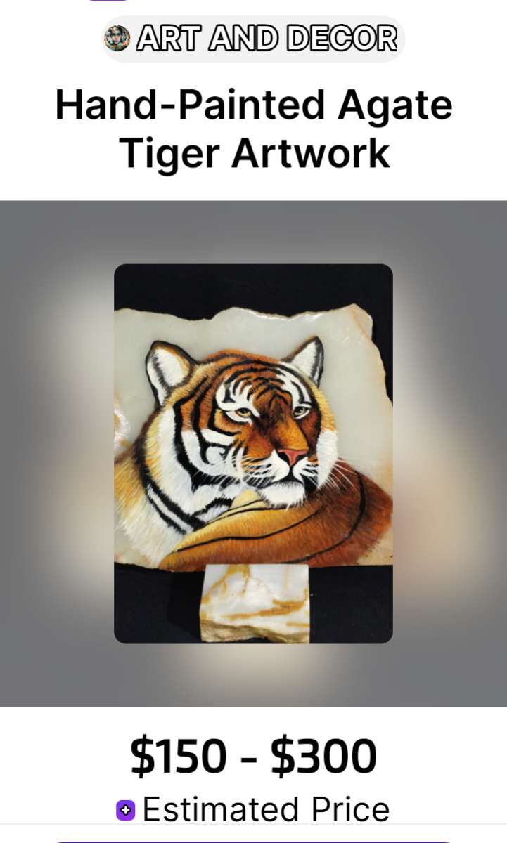 Agate Piece with Handpainted Tigers Head