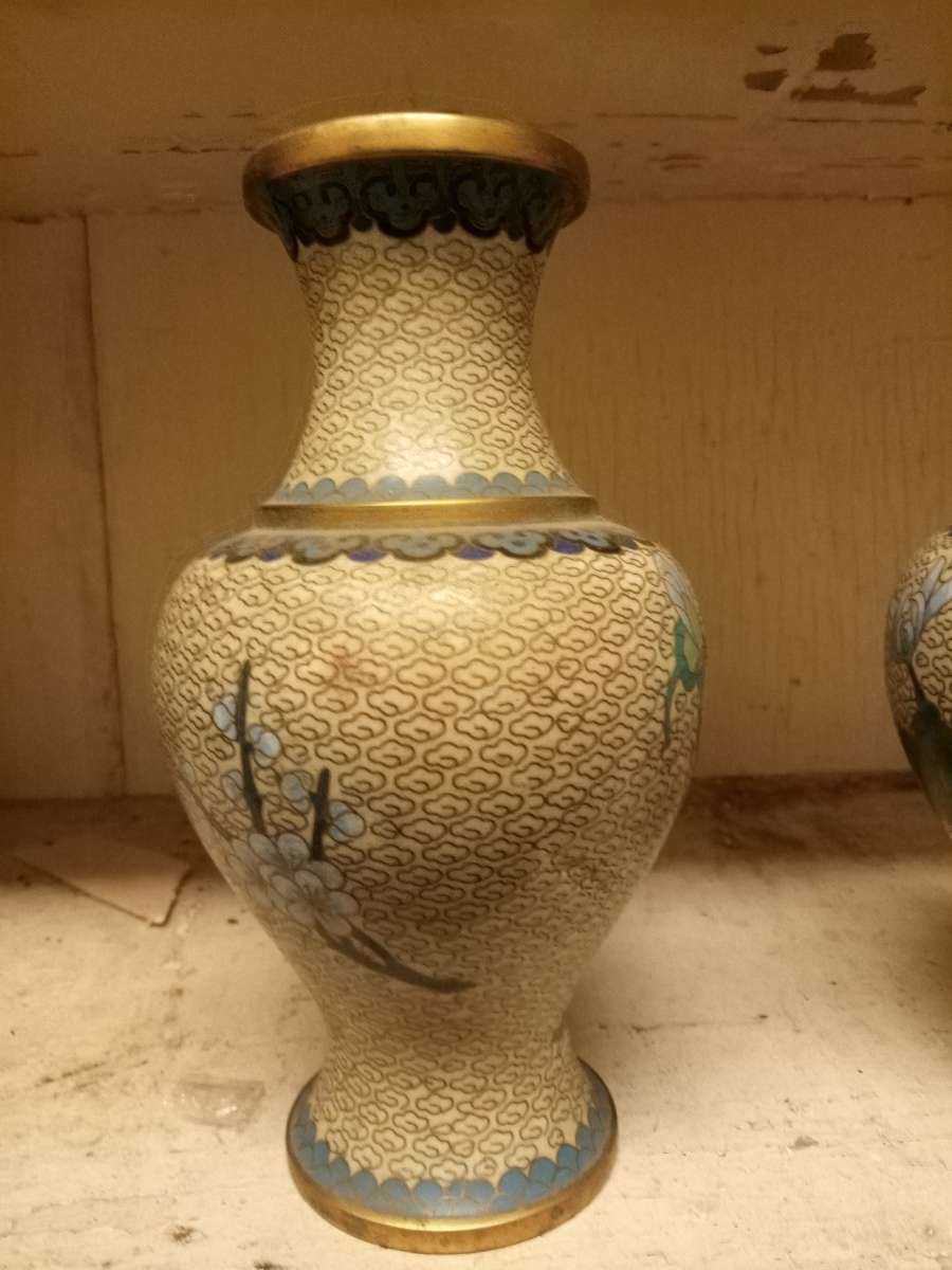 Pair of Vintage Chinese Enamel Colosal Vases