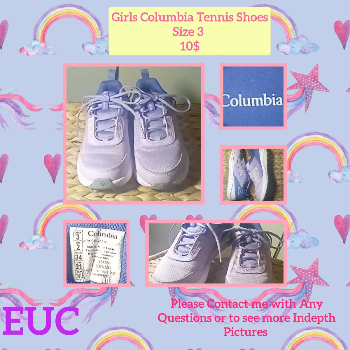 Girls Columbia Tennis Shoes Size 3