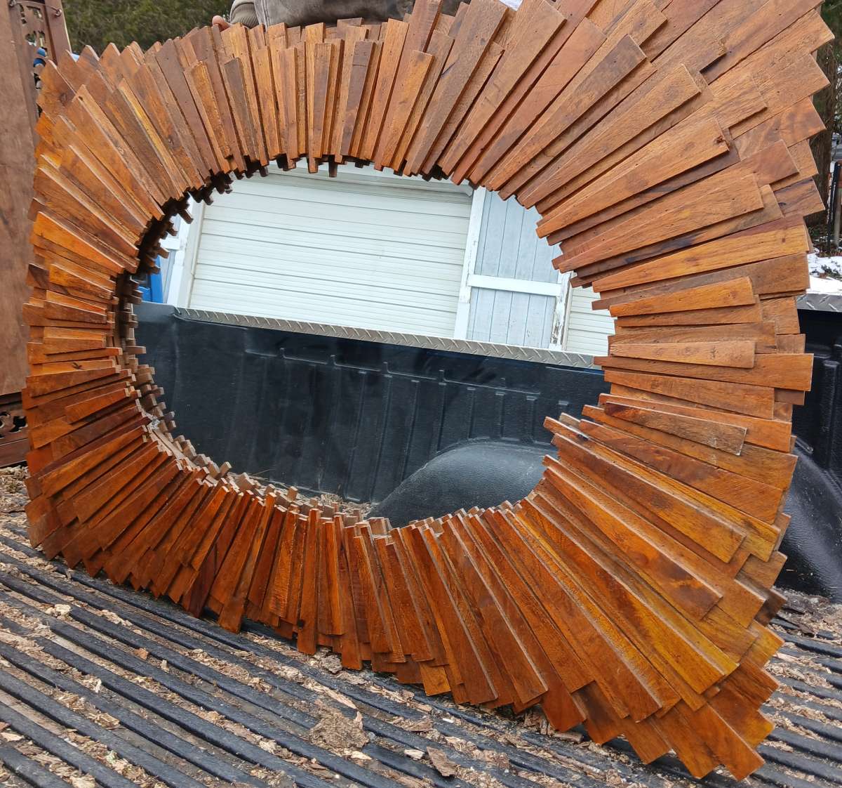 Rectangle wood sunburst mirror