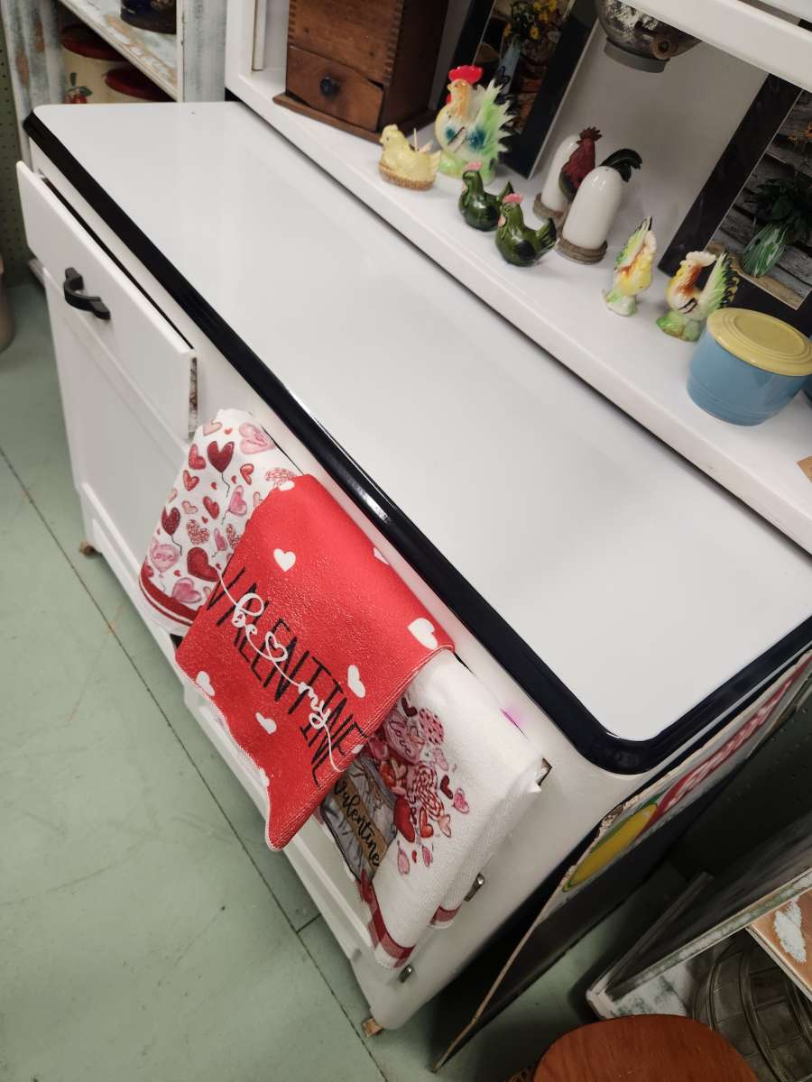 Sellers wooden Hoosier cabinet refinished in white
