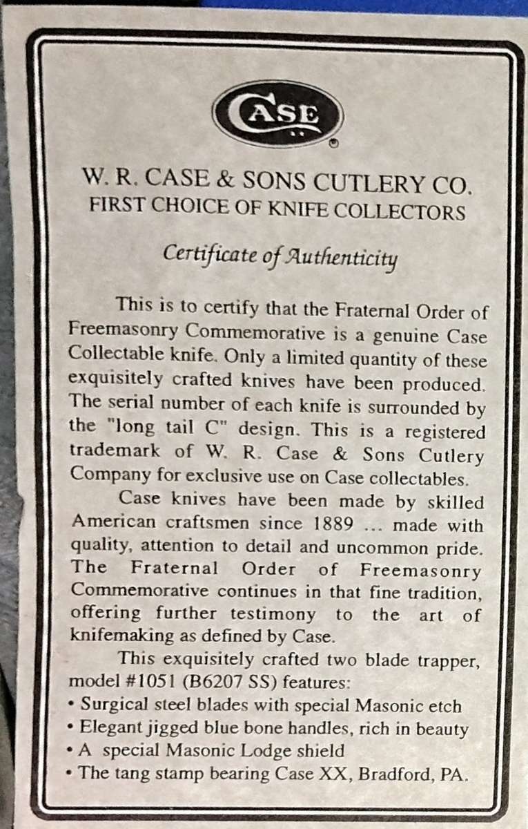 2 blades auth Freemasonry commemorative knife blue bone