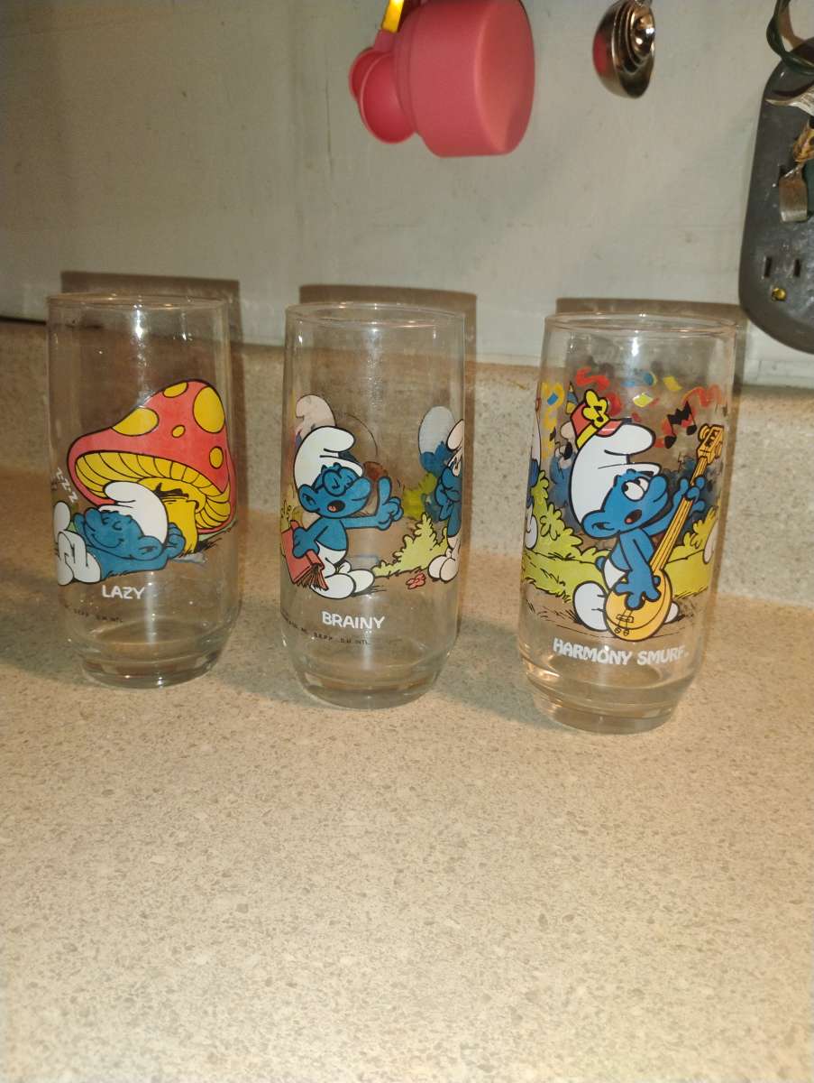 Vintage Smurfs Glasses 1980s Hardees drinking glasses 3 set