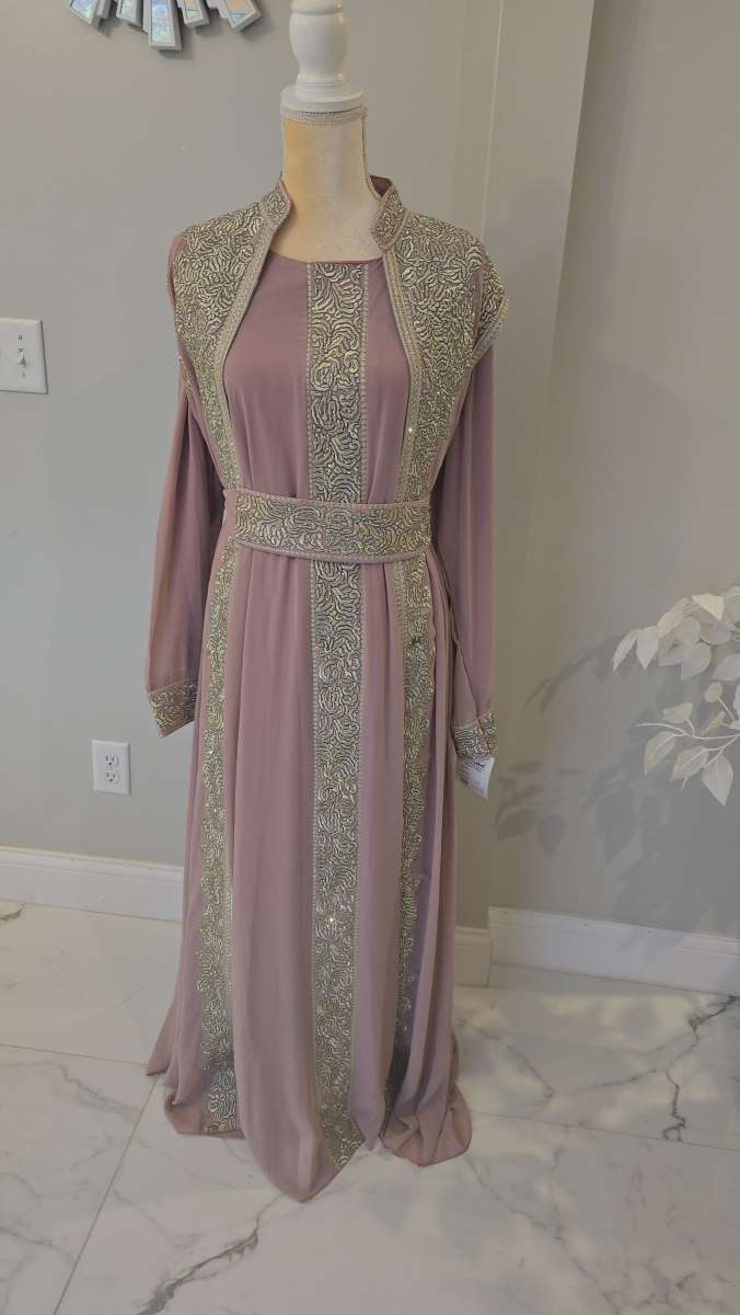 Egyptian Abaya 4 pieces belted fancy elegant dress