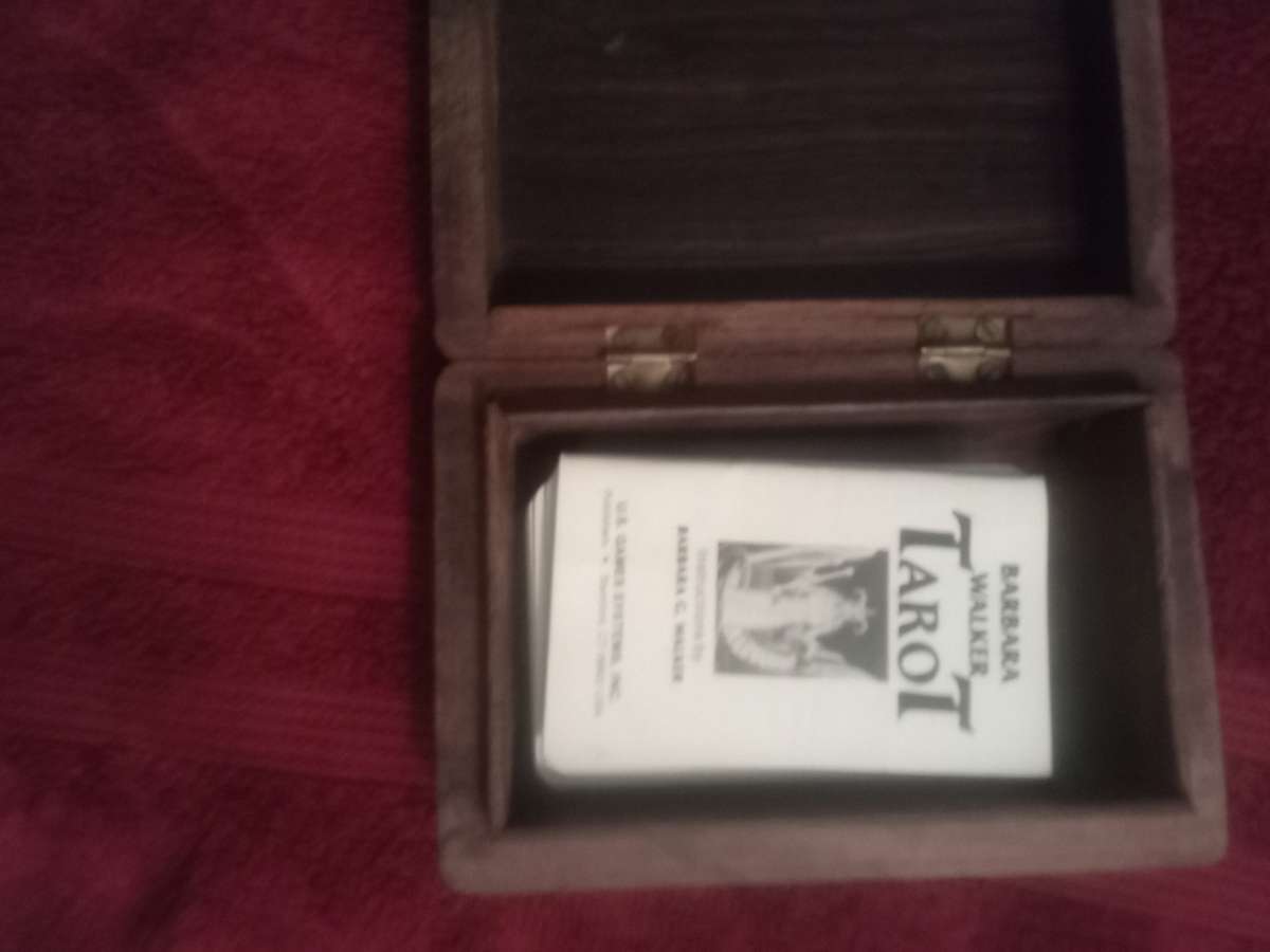 Beautifully Engraved Tarot Card Wood Box w  New Tarot cards