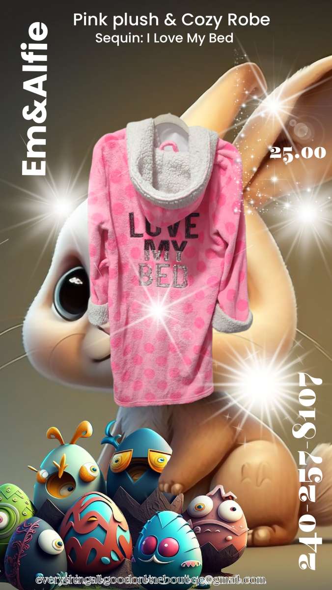 Em and Alfie pink plush and cozy robe