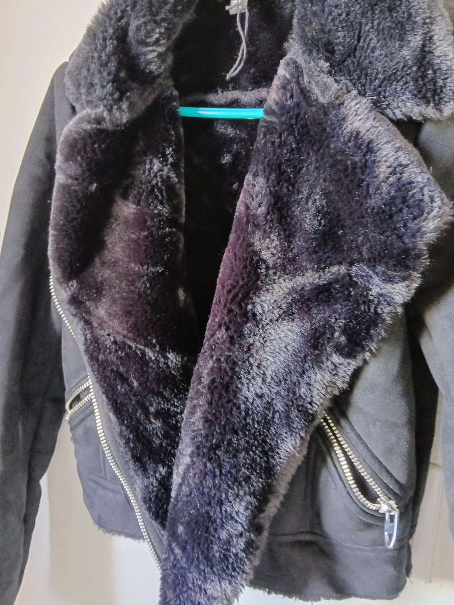 Black fauxfur suede jacket