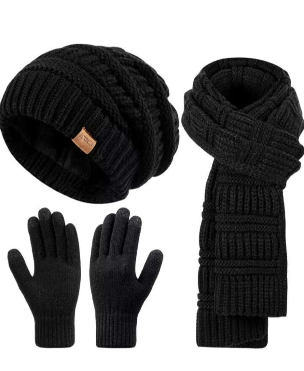 winter hats scarf and gloves set black
