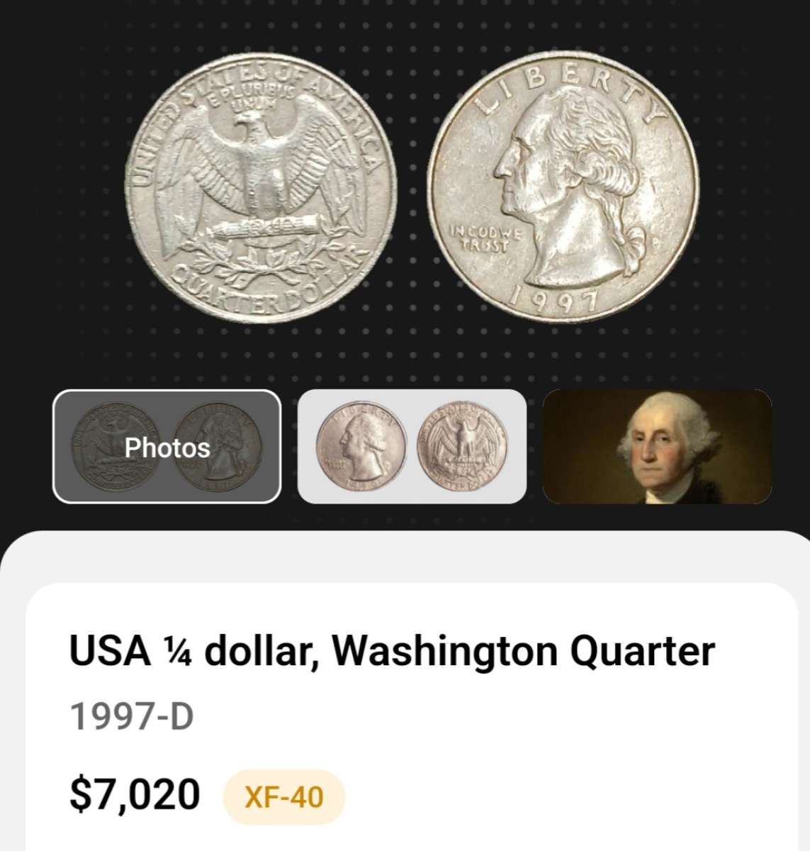 Washington Quarter 1997 D Error Coin