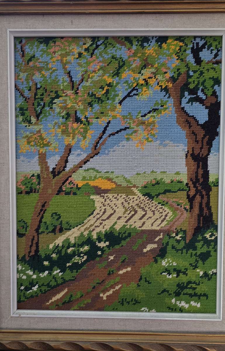 Vintage Needle point framed Canvas