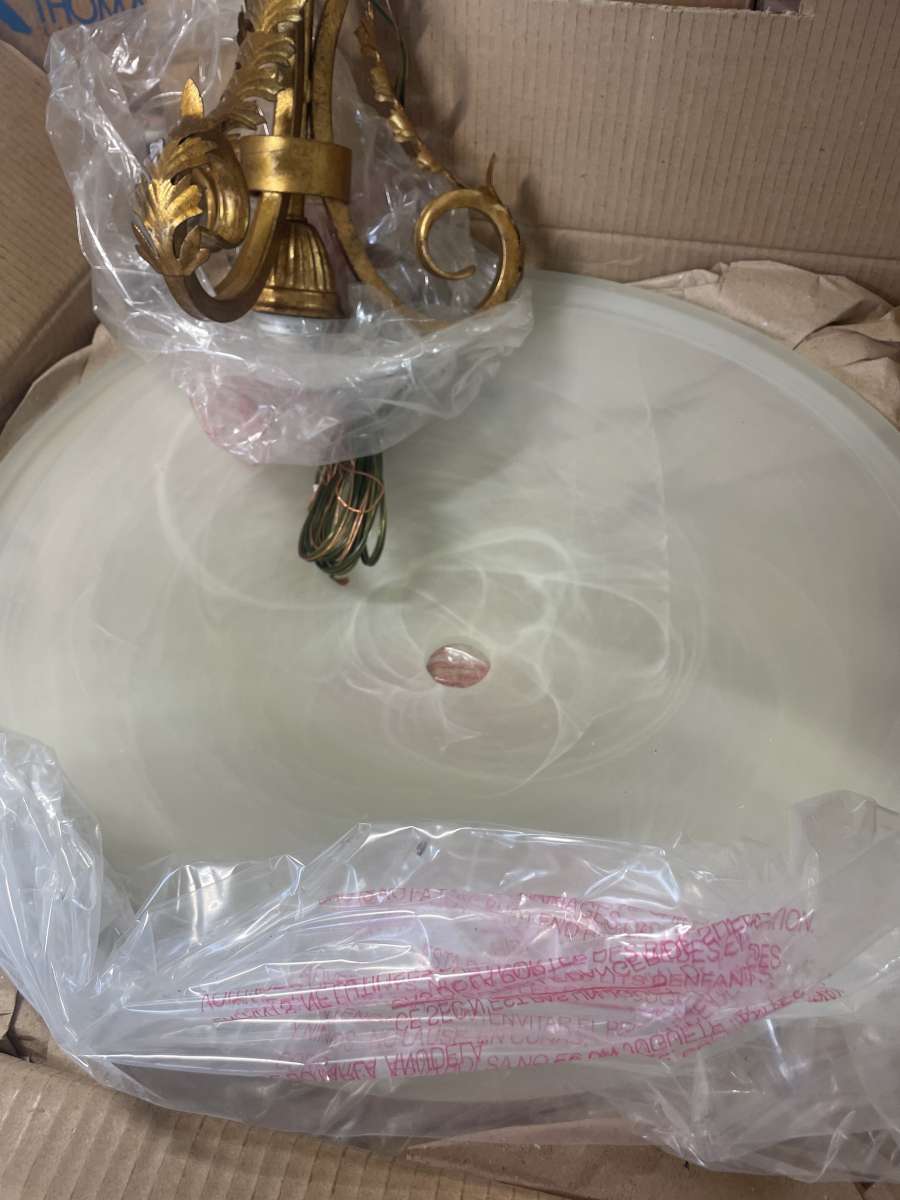 Gold Leaf Patina Amber Swirl Alabaster White Light Pendant