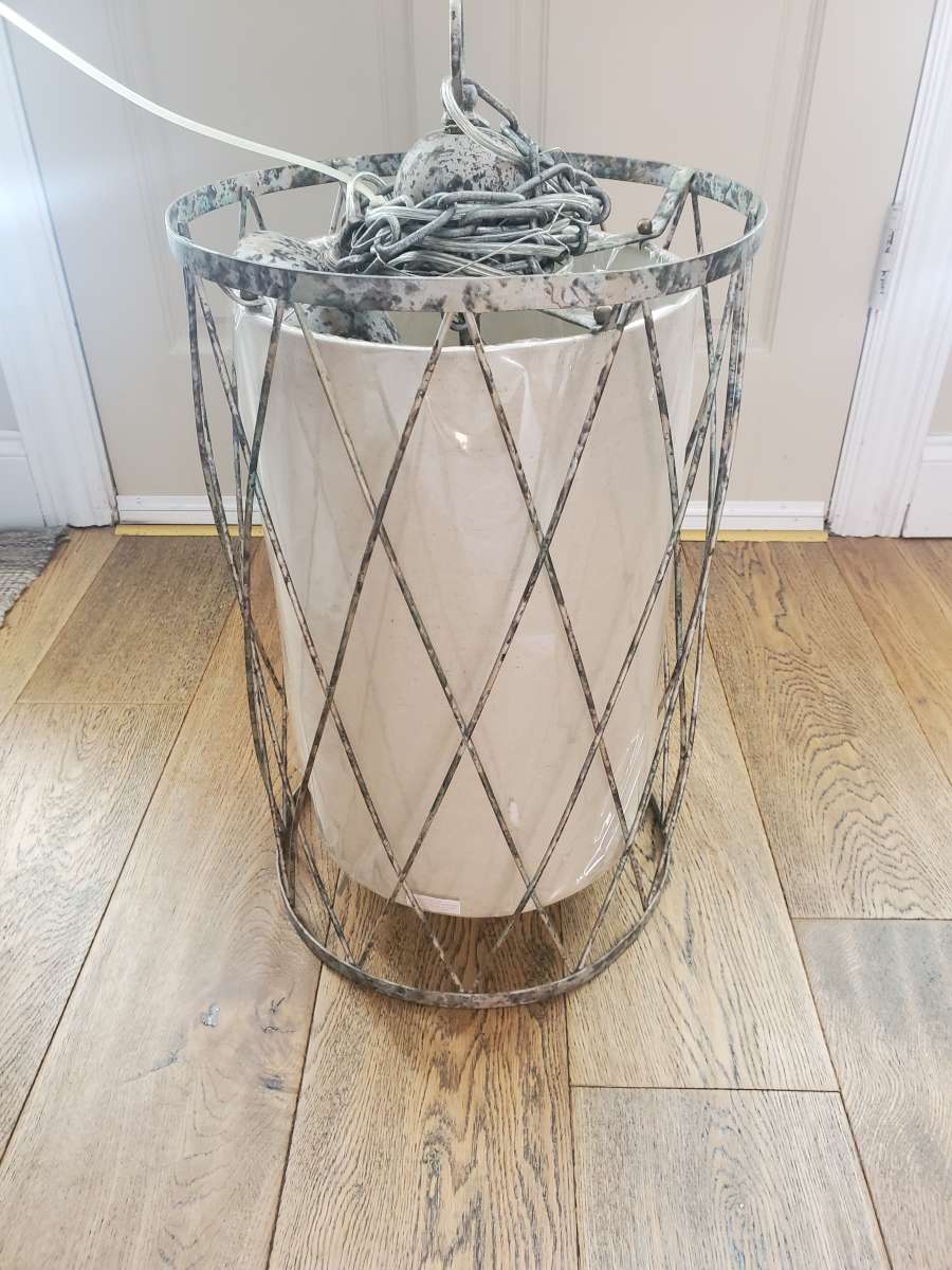 Weirs Furniture  Hanging Circular Metal Cage Light Fixture 2