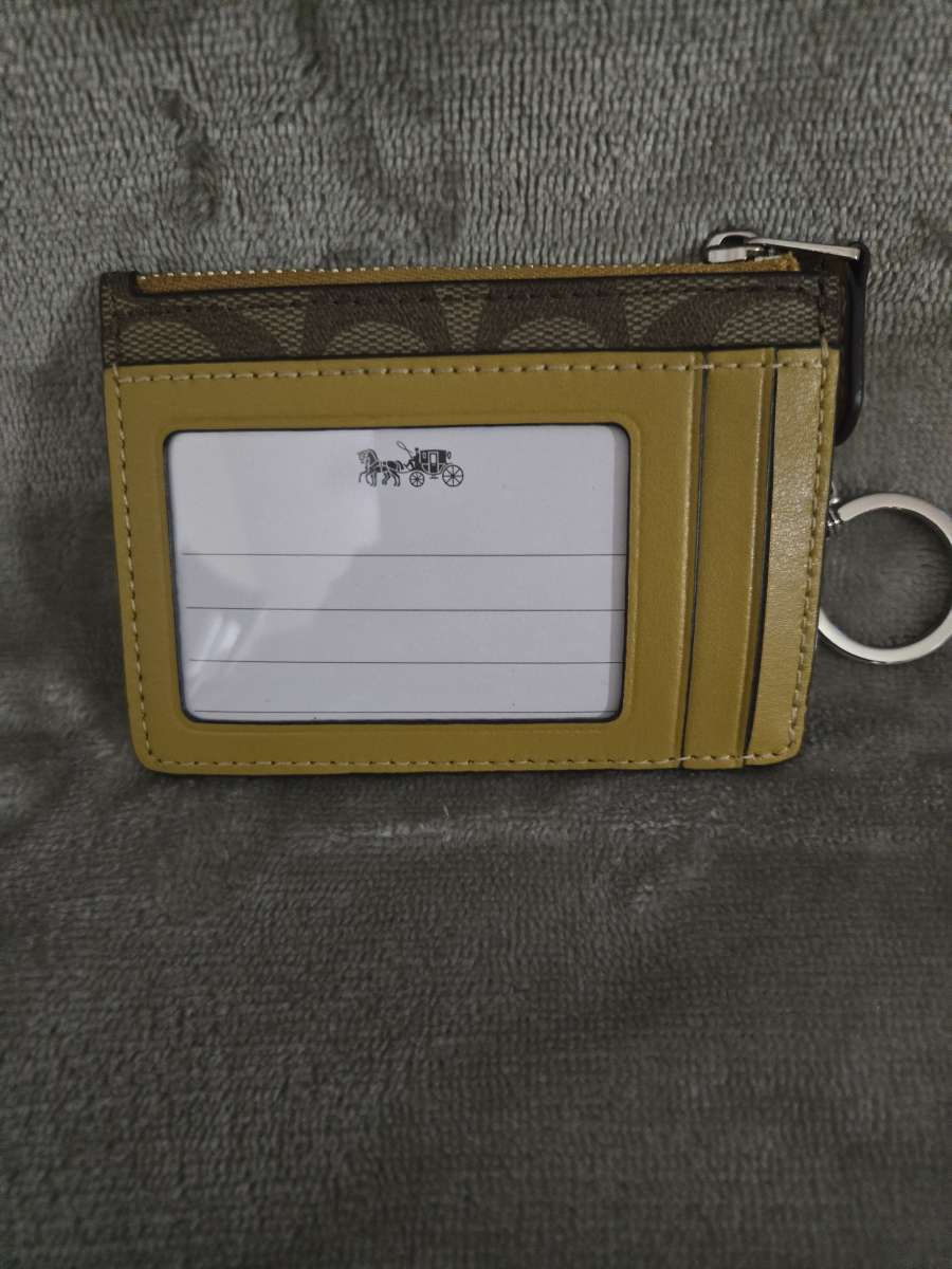 COACH SIGNATURE CS PVC MINI ID SKINNY SV  KHAKI  PETAL