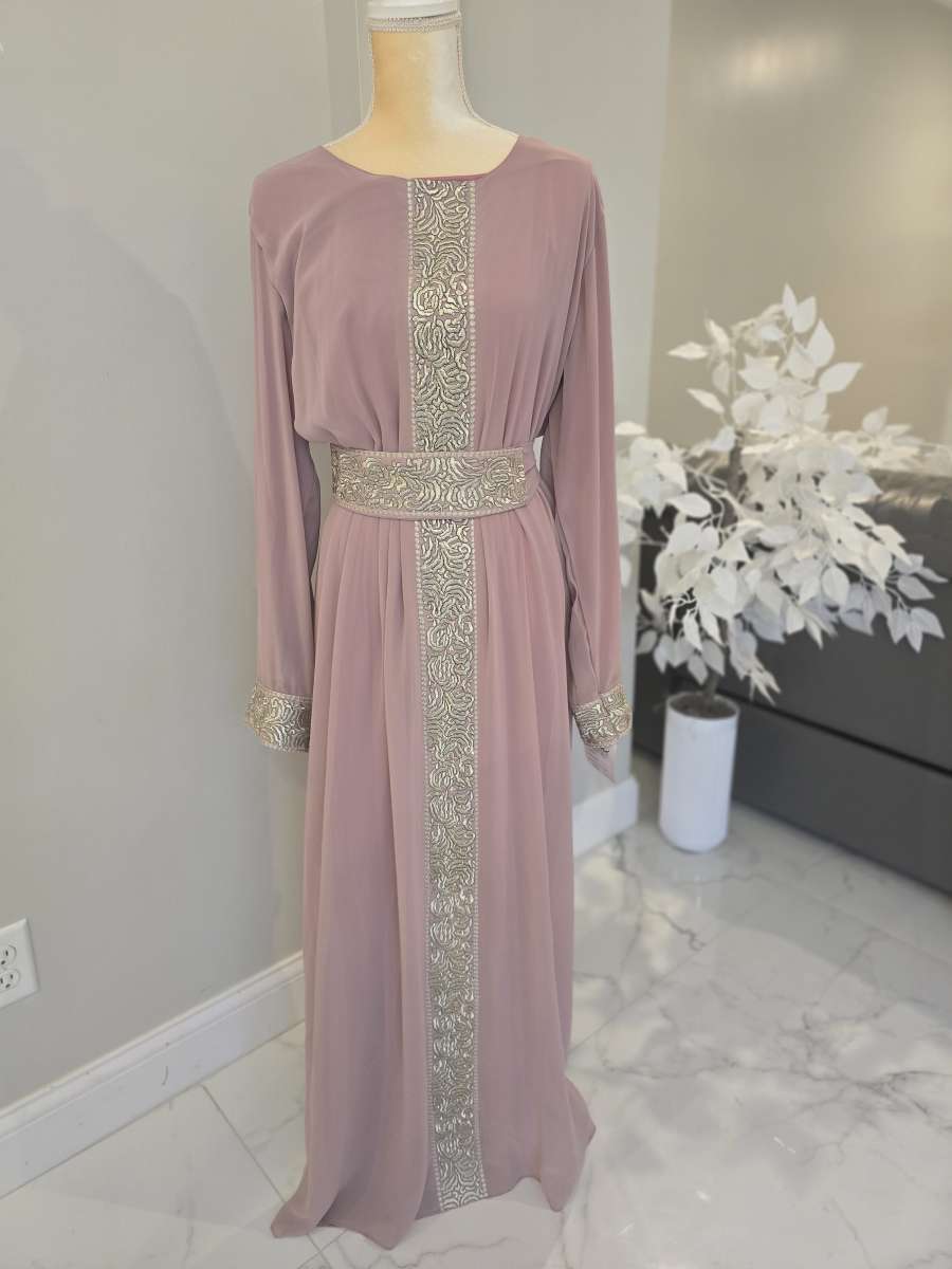 Egyptian Abaya 4 pieces belted fancy elegant dress