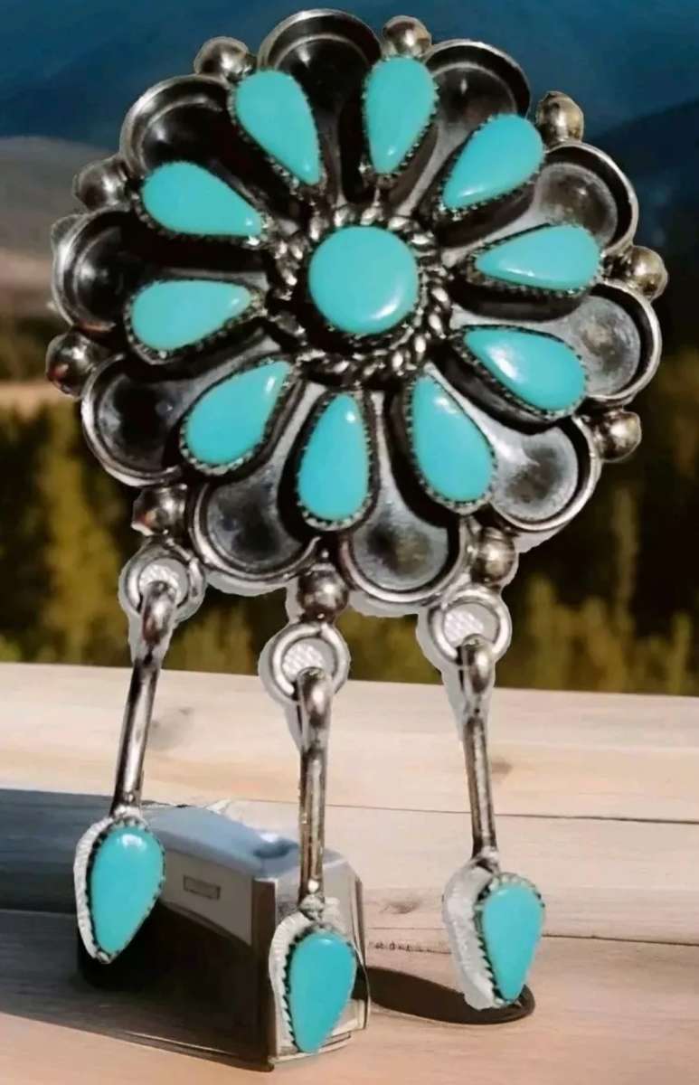Sterling Silver Turquoise Zuni Flower PendantPENDANTPIN Turq