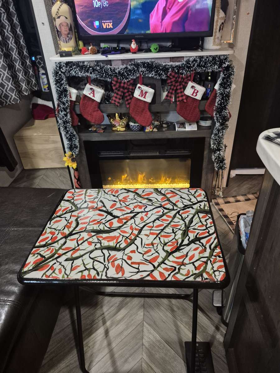 tv table tray and abstract paintings