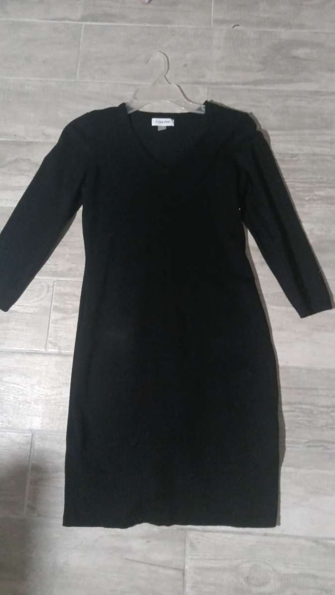 elegant modest Calvin Klein long sleeve black sweater dress