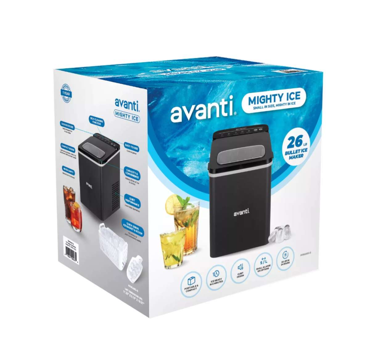 Avanti Mighty Ice 26lb Countertop Bullet Ice Maker in black