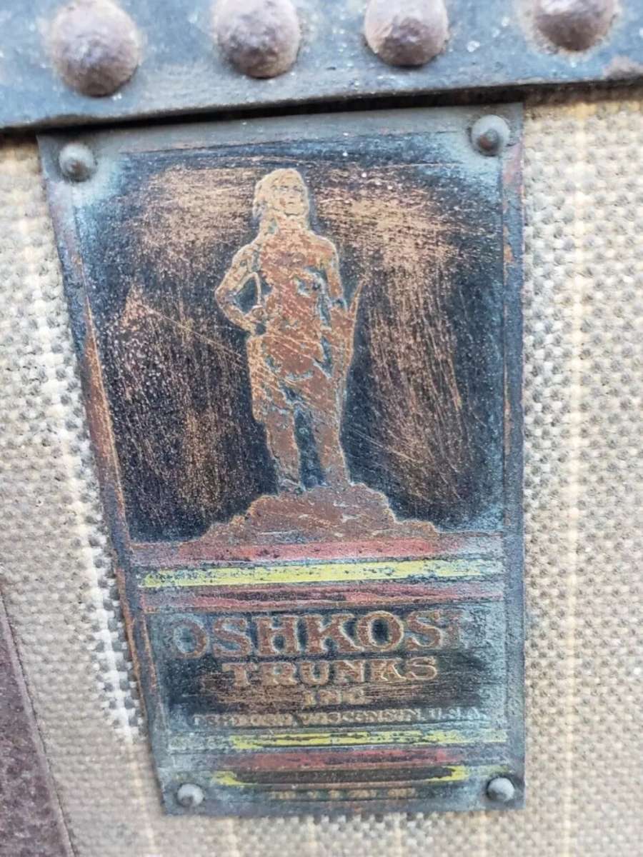 1900s Oshkosh Steamer Trunk 5 Leather Handle Drawers Hangers