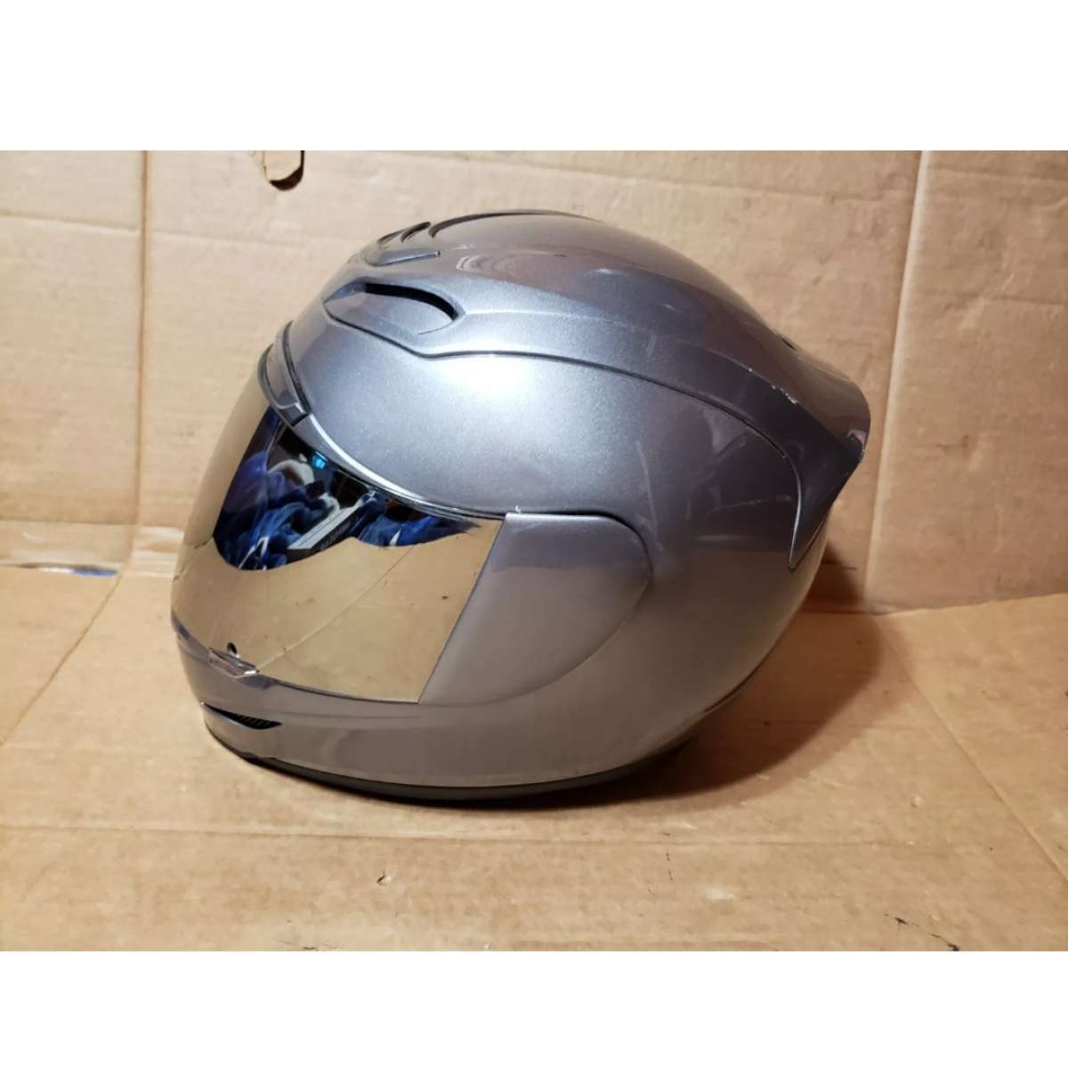 Icon Airmada Gloss Helmet Medallion Silver Medium Like New