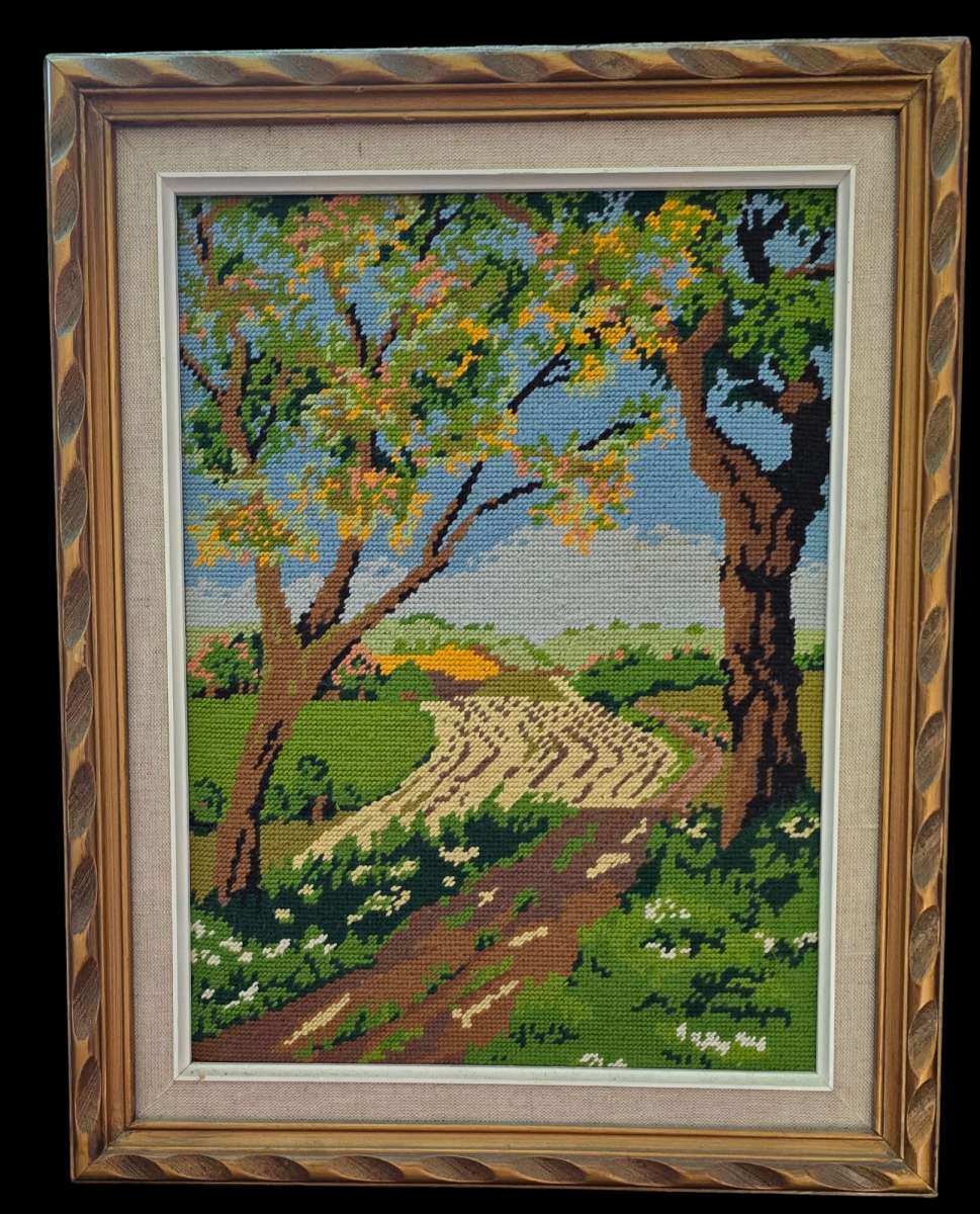 Vintage Needle point framed Canvas