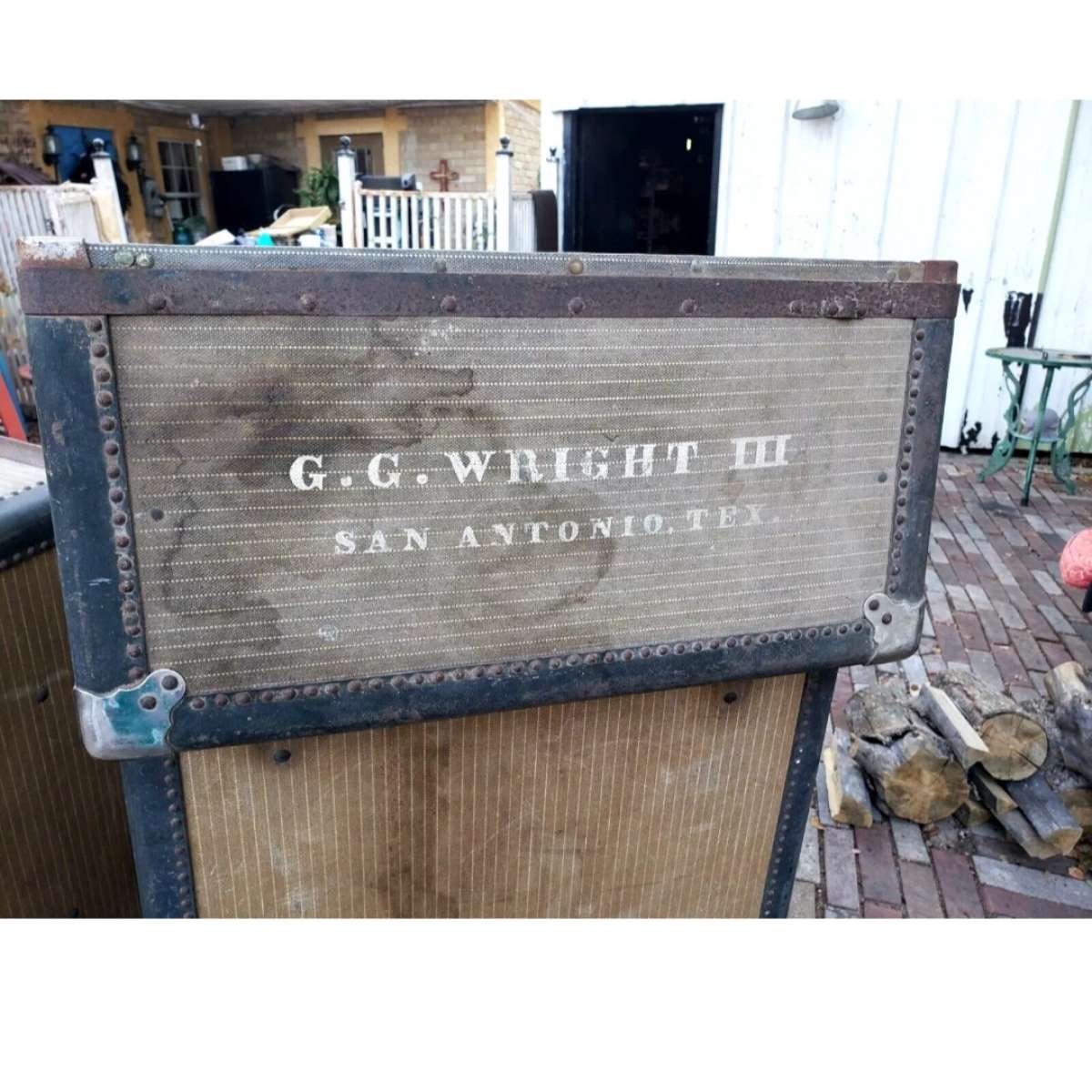 1900s Oshkosh Steamer Trunk 5 Leather Handle Drawers Hangers