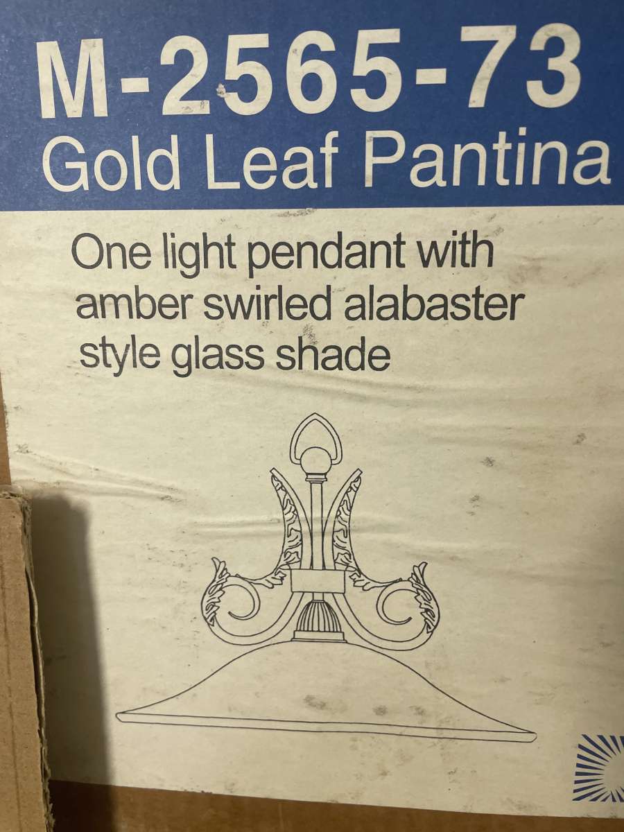 Gold Leaf Patina Amber Swirl Alabaster White Light Pendant