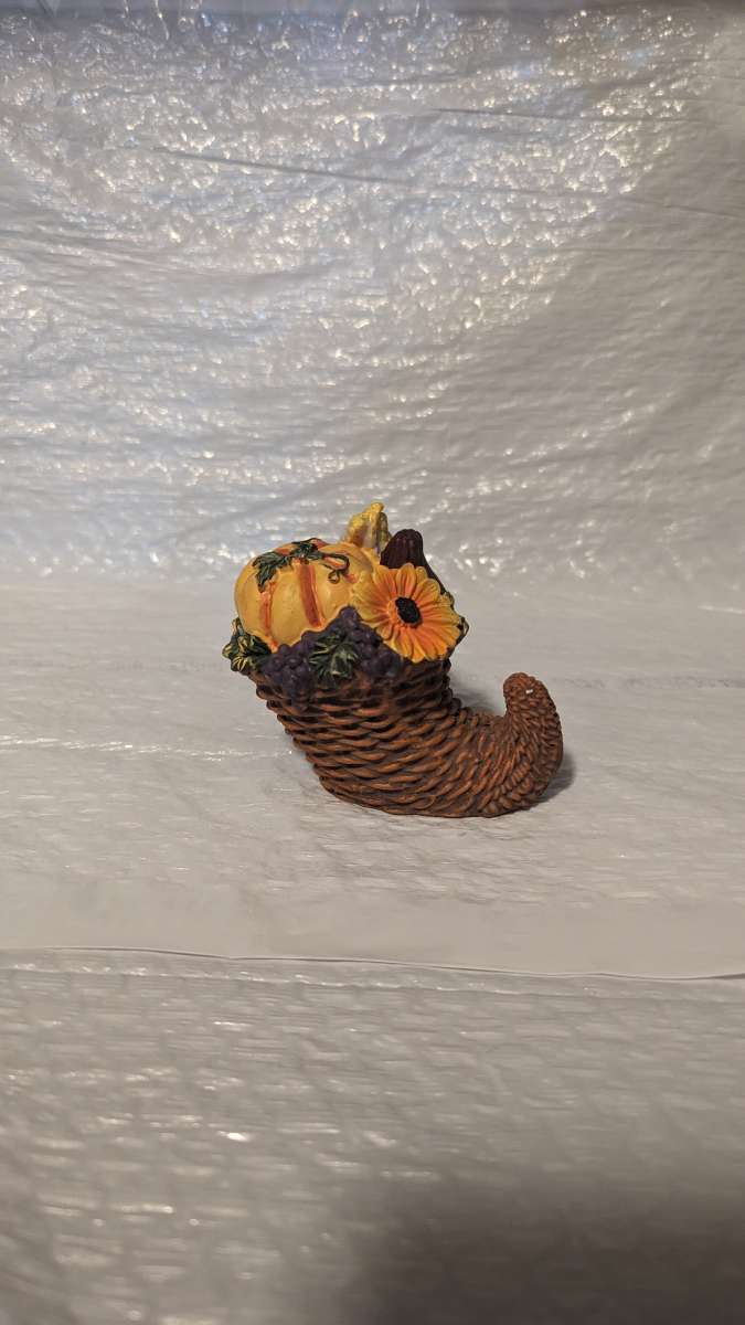 Cornucopia Figurine with a Sunflower and Gourds Harvest  Tha