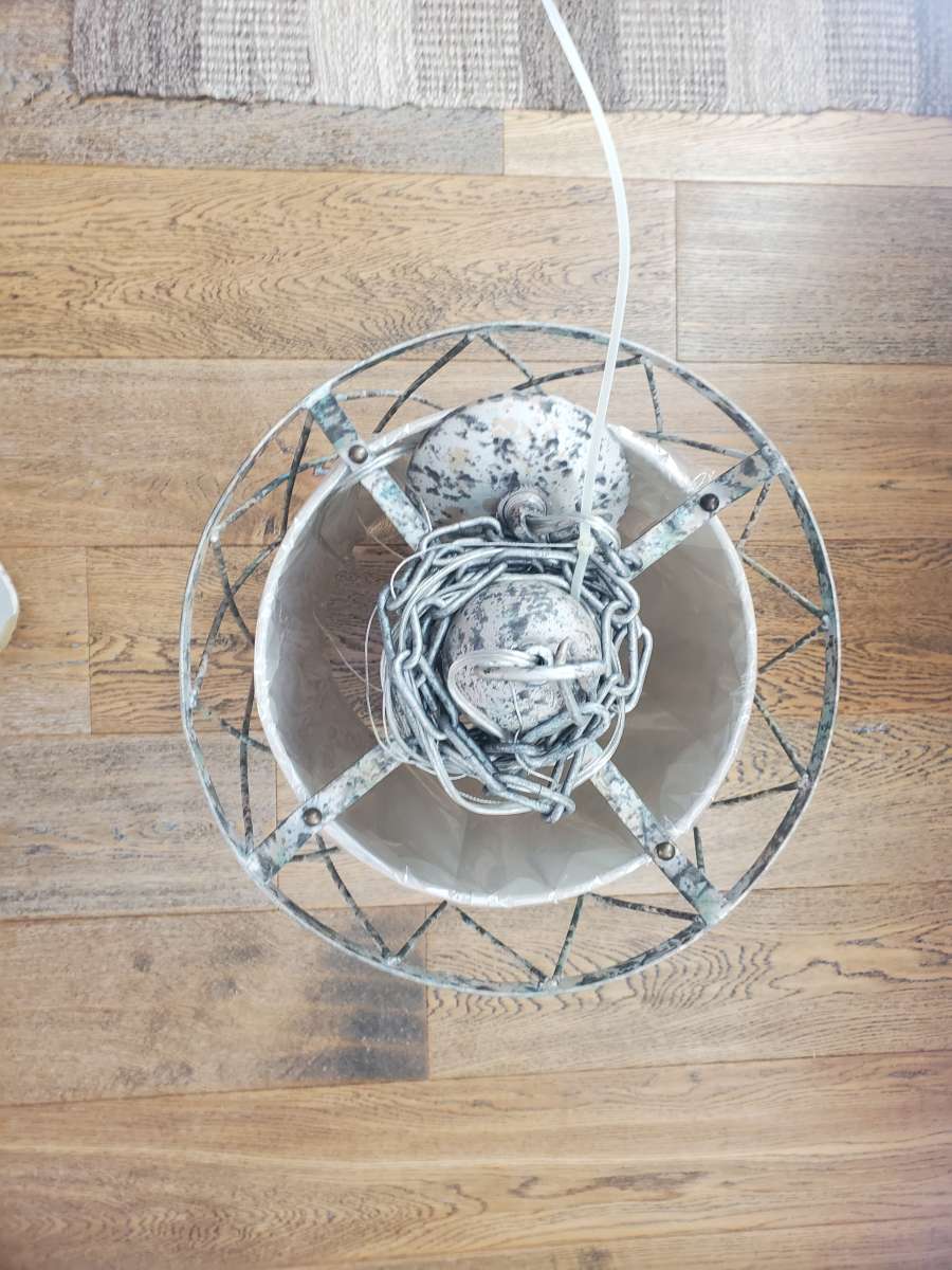 Weirs Furniture  Hanging Circular Metal Cage Light Fixture 2