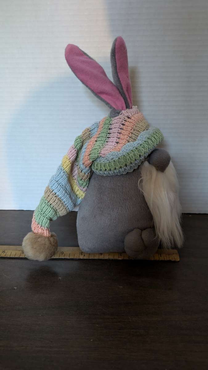 Rare Gnome Rabbit Stuffed Animal With A Rainbow Colored Crot