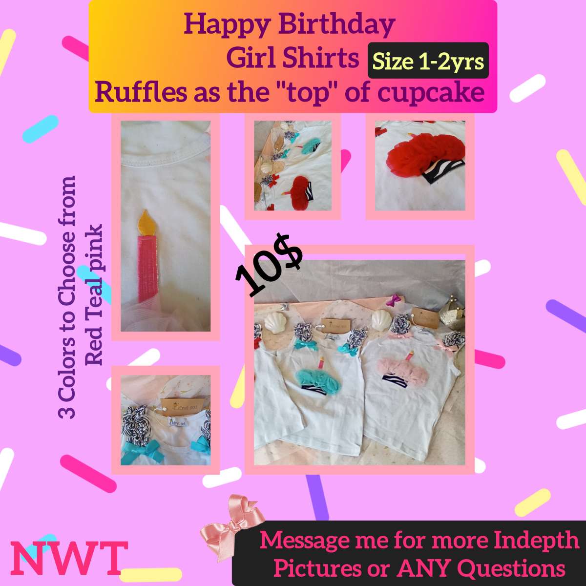 Birthday Girl Tanks Red Teal Lt Pink NWT