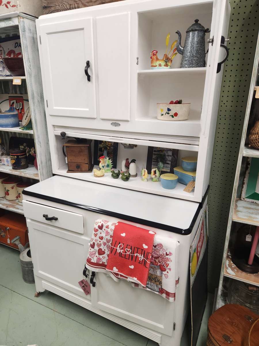 Sellers wooden Hoosier cabinet refinished in white