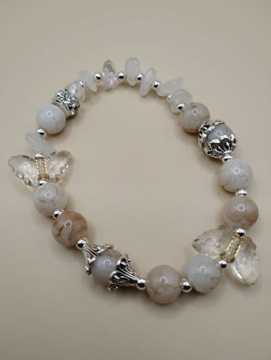 Radiant Mellow BEIGEs with Butterflies and SILVER accents