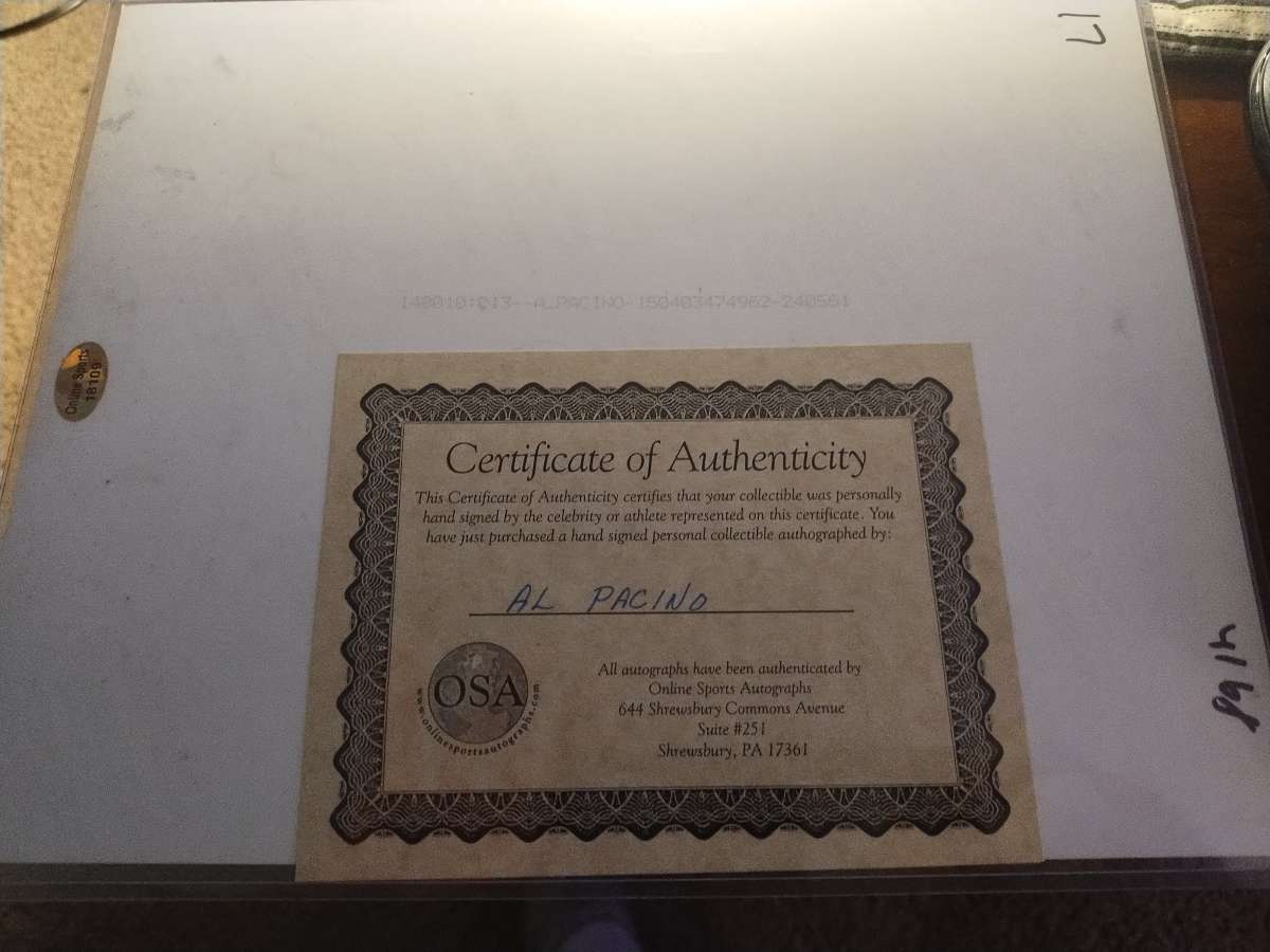 authenticated Al Pacino autograph
